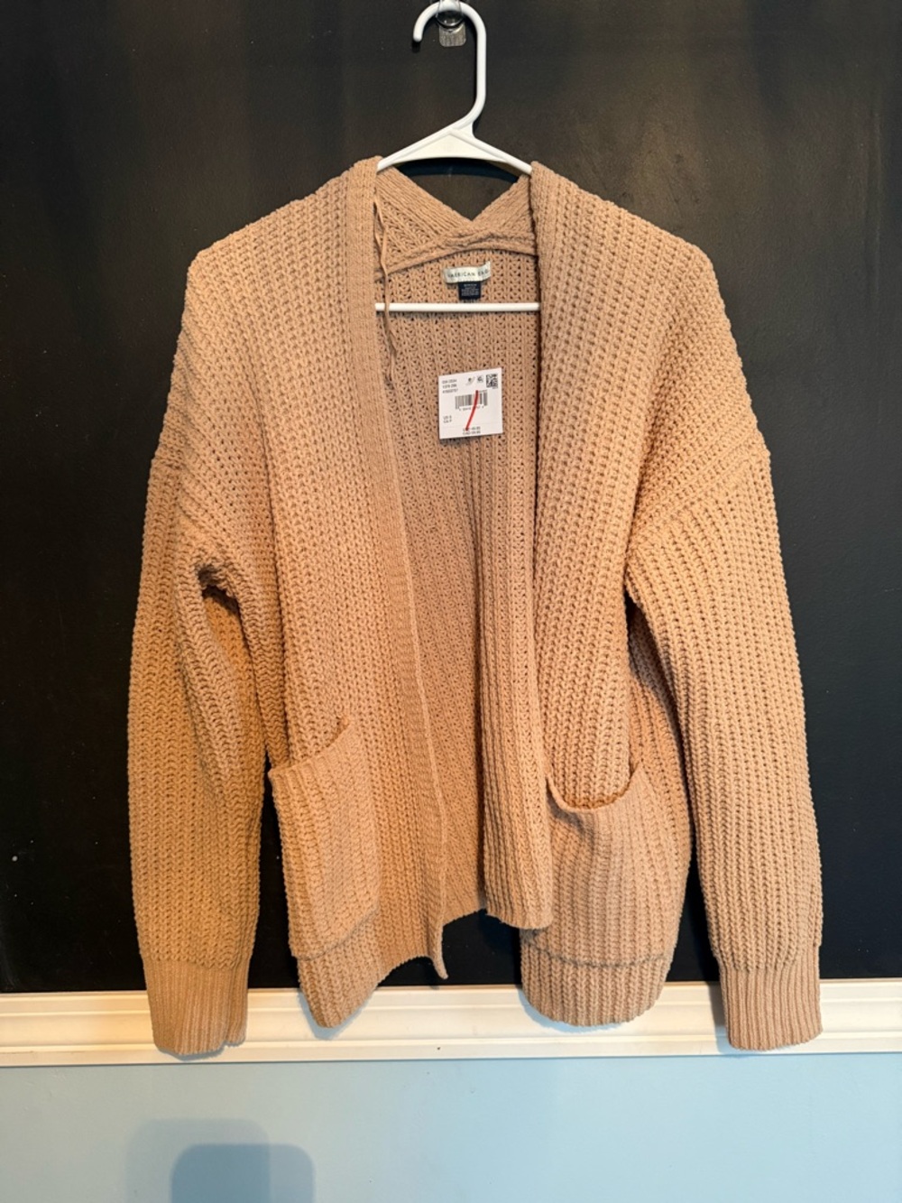 American Eagle Outfitters Plush Open-Front Cardigan in Light Beige
